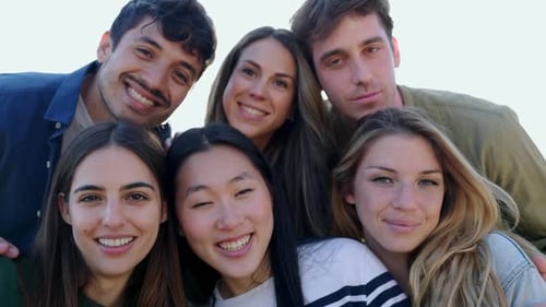 Smiling Young Adults in a Group Close Up
