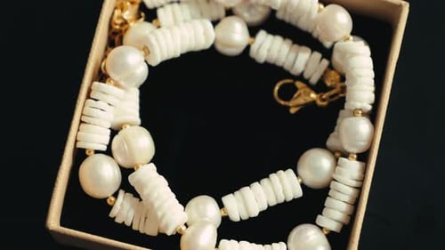 Gemstone and Pearl Necklace in a Gift Box Handmade Jewelry Concept