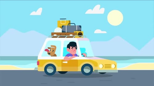 Animated Flat Design Car Road Trip