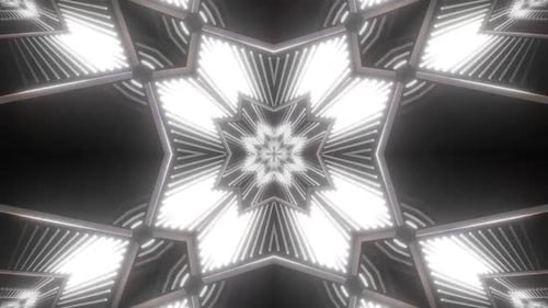 Túnel geométrico dinámico con luces brillantes y patrones futuristas