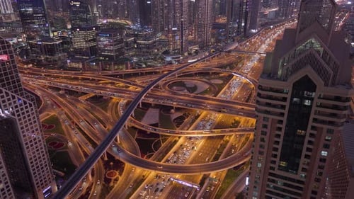 Highway crossroad in Dubai, at night