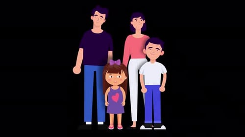 Flat Design Animated Family with Two Children