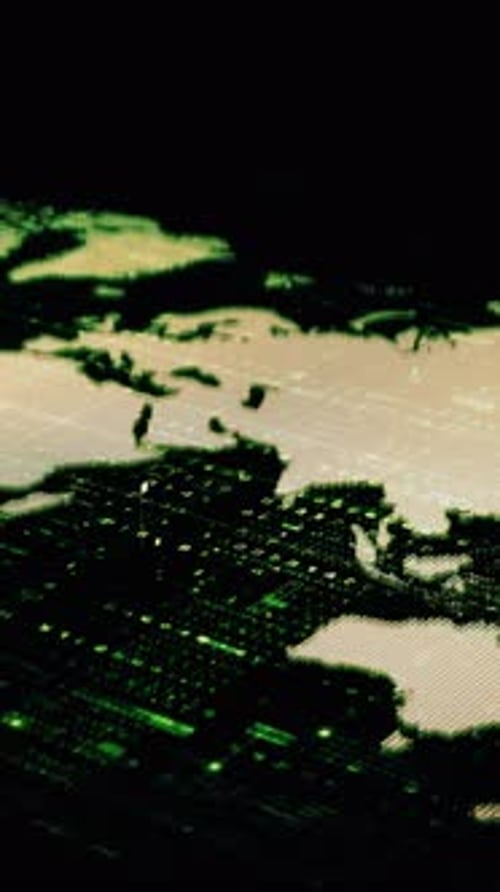 Digital World Map with Glowing Green Data Network Animation