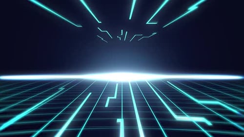 Leuchtendes Neongitter im digitalen Raum