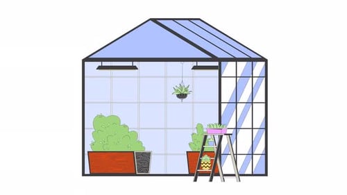 Greenhouse garden line cartoon animation