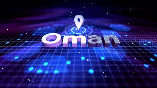 Oman Location Text Animation on Futuristic Digital Grid Background location, pin, marker, map