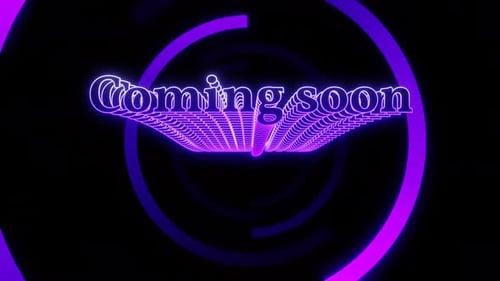 Fondo de animación de onda de texto de neón morado que vendrá pronto