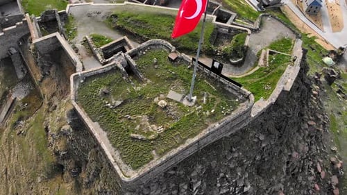 Aerial View of Historic Ruins in Mountainous Region