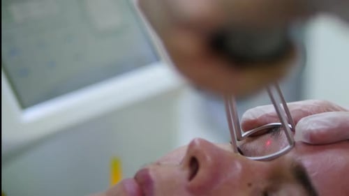 Fractional Laser CO2 Procedure Cosmetic Treatment in Beauty Clinic Woman Having Laser Skin Treatment