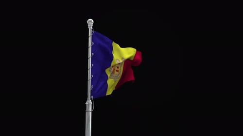 Andorra Flag Waving on Flagpole with Realistic Motion