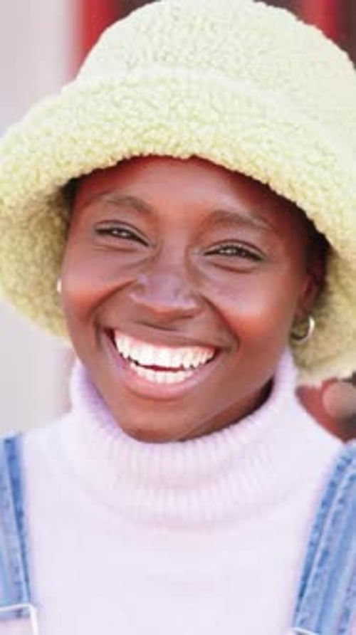 Vertical Individual Close Up Portrait of Young Adult Happy Beautiful African American Woman Looking