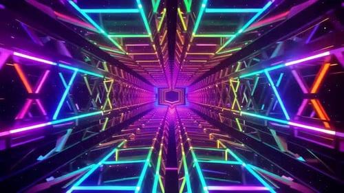 Colorful Neon Futuristic Tunnel Fly Through Motion Loop