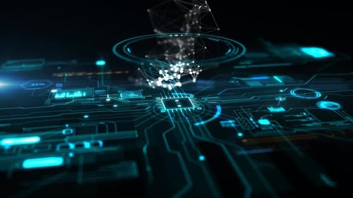 Futuristic Digital Circuit Board with Animated Data Network
