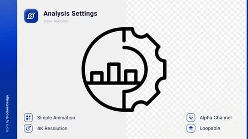 Animated Analysis Settings Icon with Rotating Gear and Bar Graph