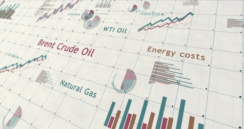 Oil and LNG charts and graphs 3d diagram on paper