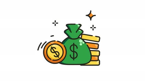 Animated Flat Design Money Bag and Coins Icon