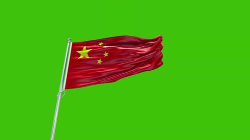 Realistic Waving Flag of China on Green Screen