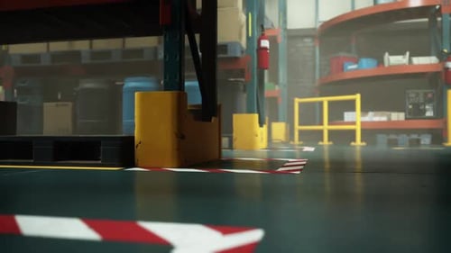 Red and White Arrow on Warehouse Floor