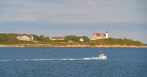 Speed Boat Along New England Coast, Boston Harbor Adventure