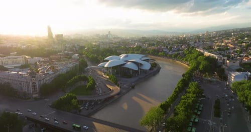 New Building Of Ministry Of Justice And Civil Registry Agency In Tbilisi, Georgia - Aerial Shot