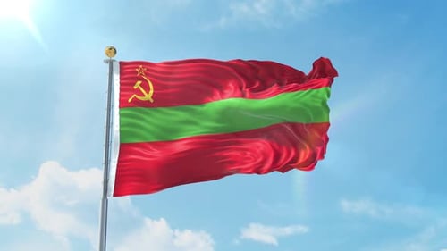 Realistic Red and Green Flag with Hammer and Sickle Waving
