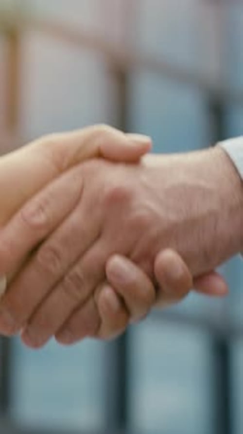 Business Partnership Handshake Meeting in City Man Woman Deal Outdoors Cooperation Negotiation Unity