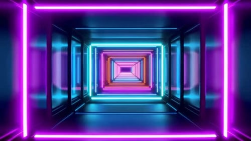 Fundo futurista de loop de movimento de túnel quadrado de néon