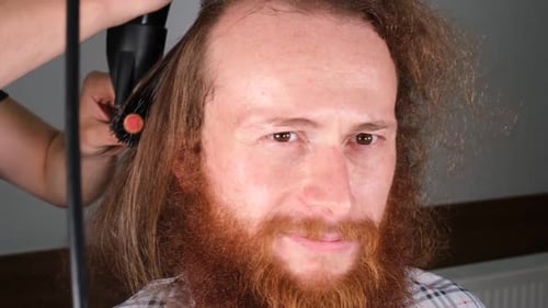 Hair Styling Session with Round Brush and Hair Dryer