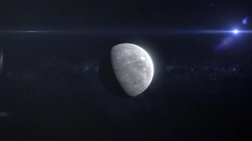 Rotating Planet or Moon in Space with Lens Flare