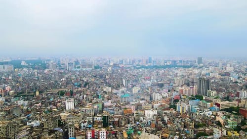 Aerial elevated view of Dhaka city, Bangladesh. A third world city with polluted sky