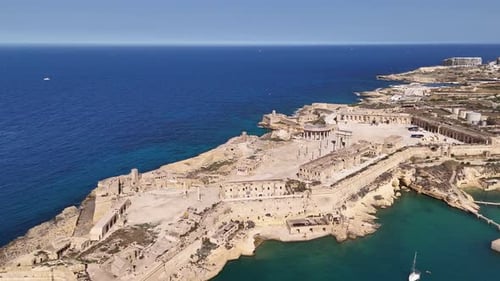 Drone view of Fort Ricasoli in Kalkara, Malta