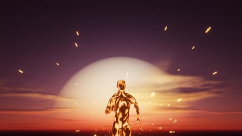 Abstract Glowing Humanoid Figure Walking Loop Animation