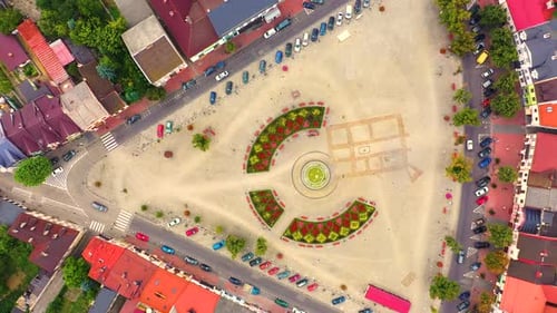 Top aerial panoramic view of Lowicz old town historical city centre with Rynek Market Square, Old To