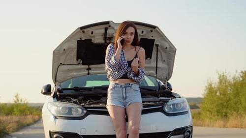 Desperate Woman Calling for Assistance After Breaking Down on Road