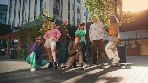 Stylish Young Adults Posing in Urban Environment