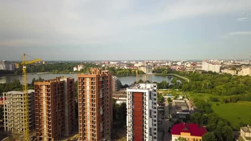 Aerial View of Tall Residential Apartment Buildings Under Construction