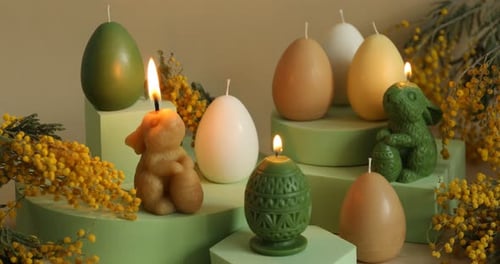 Easter Egg and Bunny Candles on Display