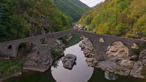 Aerial view of devil's bridge in autumn, Bulgaria.