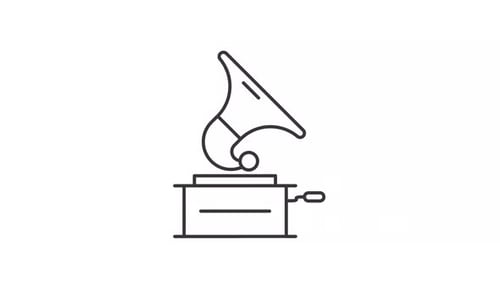 Minimalist Line Art Gramophone Icon With Sound Waves