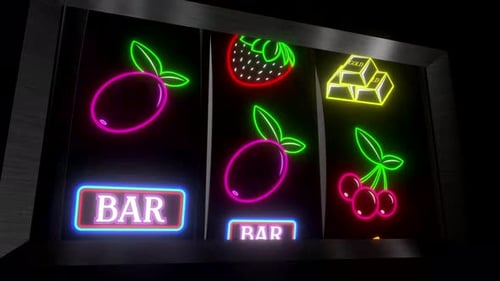 Neon-Spielautomaten-Display mit lebendigen Symbolen