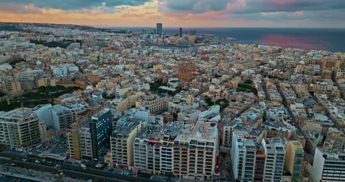 Aerial View of Sliema with Modern Real Estate and a Beautiful Waterfront Malta Mediterranean Europe
