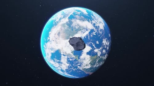 Asteroid Approaching Earth in Deep Space Animation