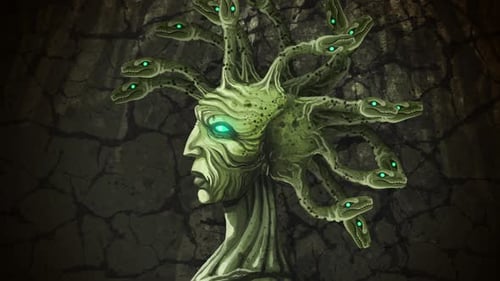 monstre mythologique de la gorgone méduse aux cheveux de serpent