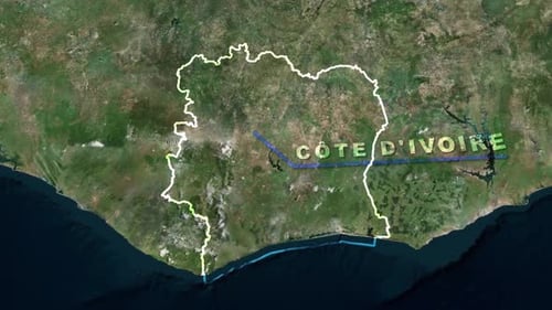 Global Zoom and Animated Map Outline of Côte d'Ivoire