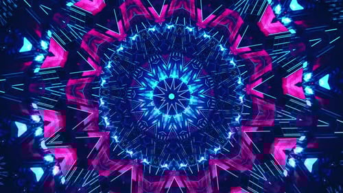 Blue and pink abstract design with star in the center. Kaleidoscope VJ loop