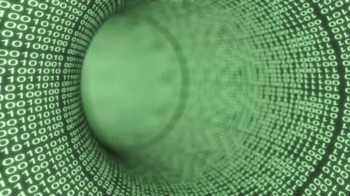 Túnel verde de ceros y unos: código binario del espacio virtual capaz de realizar bucles sin problemas