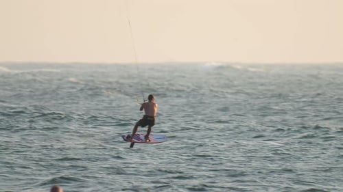 Wind Surfer Speed Ride Kitesurfer Sport Workout Indian Man Use Kite Surf Board