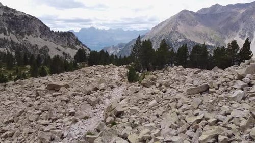 Ibon de Brazato Hiking Trail in Banos de Panticosa, Huesca, Aragon, Spanish Pyrenees Spain - Aerial