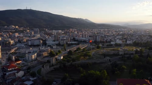 Aerial View of Skopje, North Macedonia at Sunset