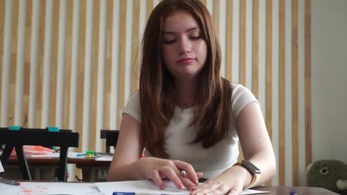 School Classroom Kids During an Art Class